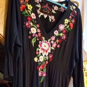 Johnny Was LA Joy Love Light Black Dress Embroidery Size 2x Cotton